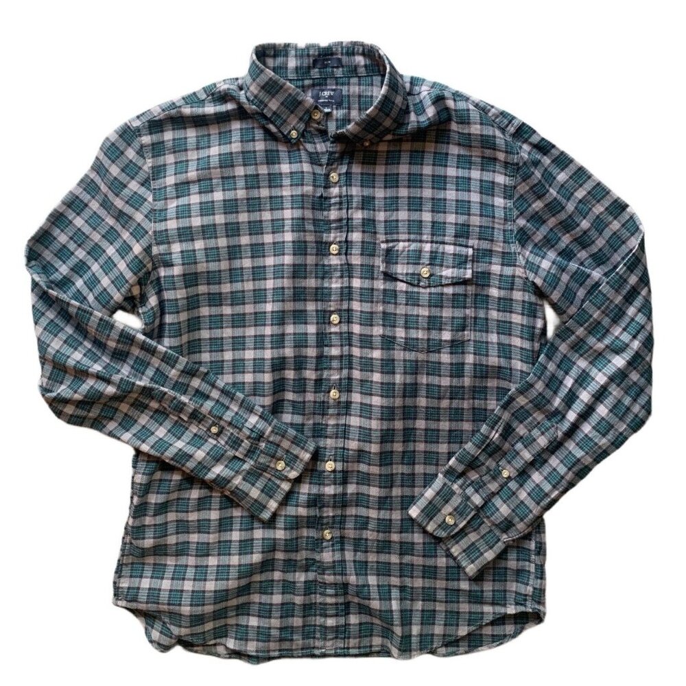 J.Crew Brushed Twill Shirt Men’s Large Gray Plaid Slim Fit Long Sleeve Button Up